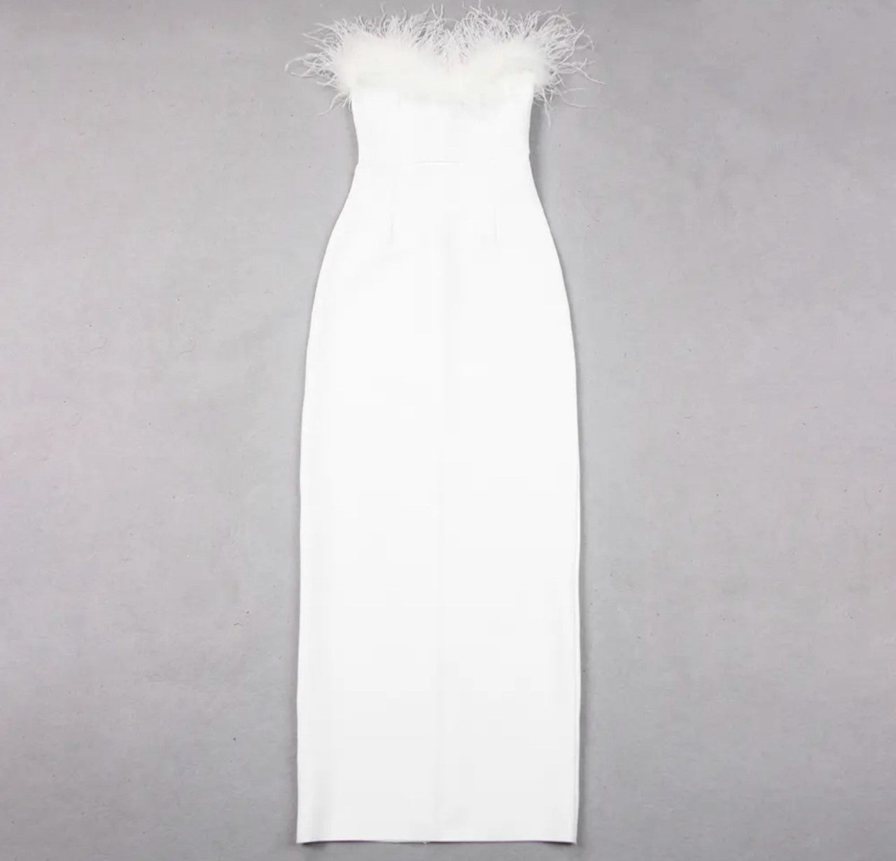 Angelika long Bandage Dress with Ostrich Feathers