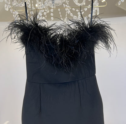 Angelika long Bandage Dress with Ostrich Feathers